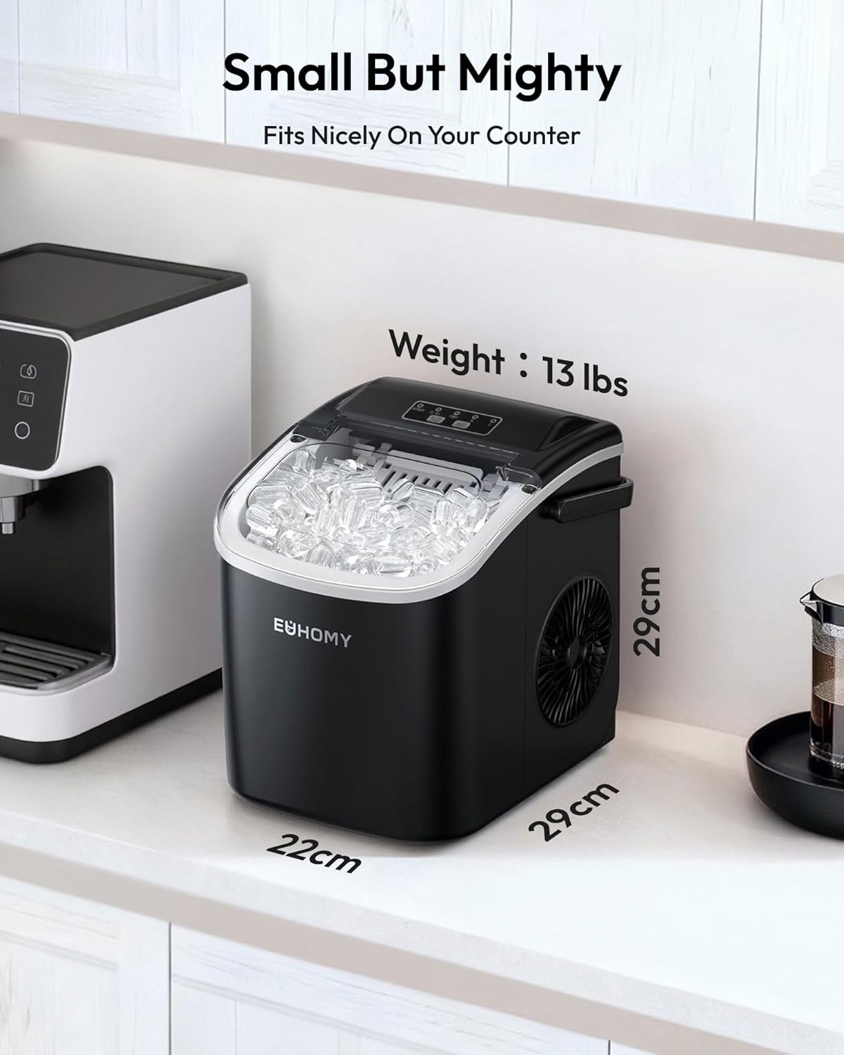 EUHOMY Ice Maker Machine, Countertop Ice Cube Maker with Self Cleaning Function, 9 Cubes in 6 Minutes, Portable Ice Cube Maker with Ice Scoop and Basket for Home,
