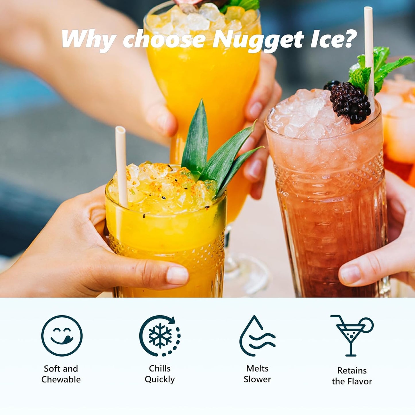 EUHOMY Nugget Ice Maker, One Click Operation, Chewable Pellet Ice Machine with Self Cleaning and Handle, Ready in 6 Minutes, 15.5kg per 24H