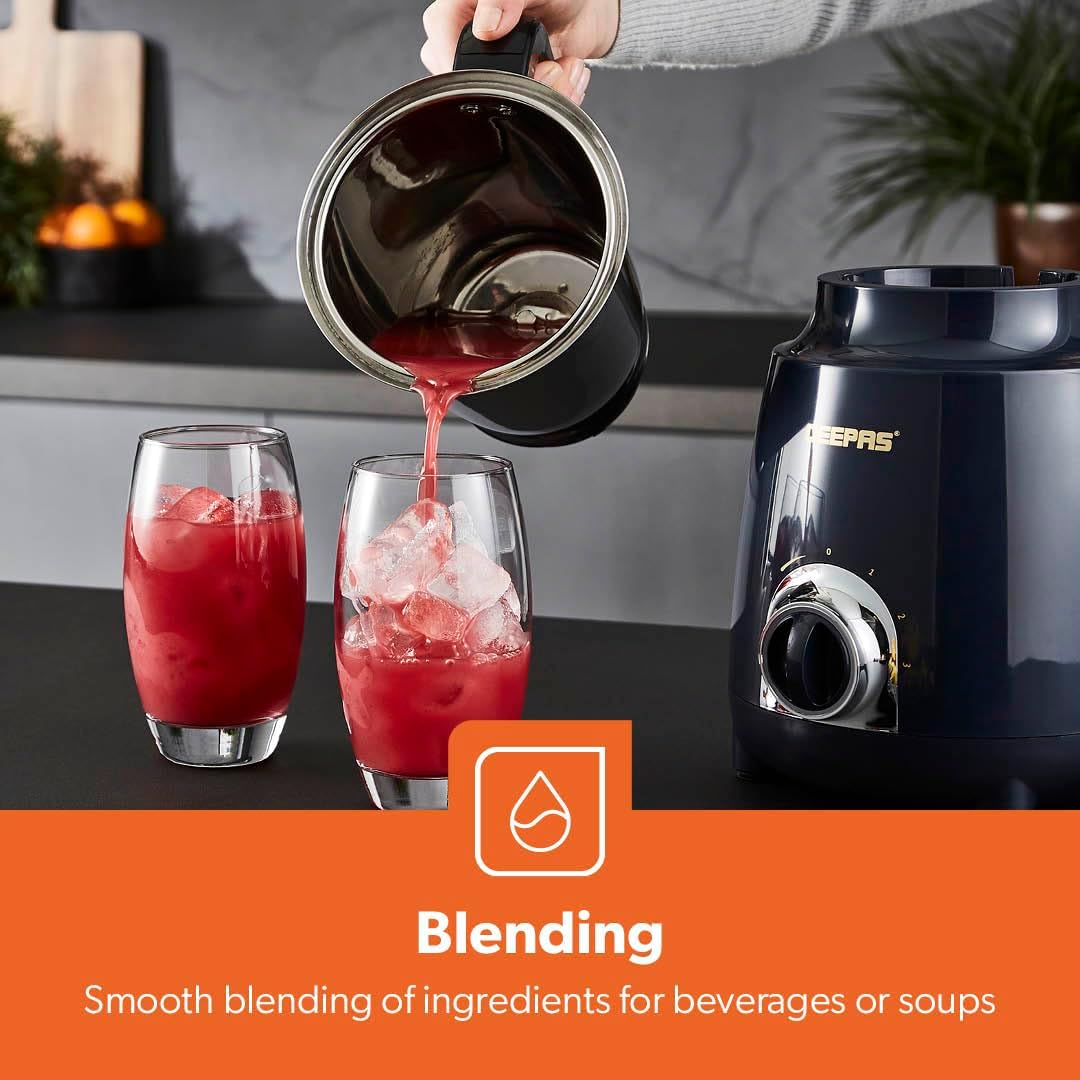 GEEPAS 600W 3 in 1 Mixer Grinder with Stainless Steel Jars and Blades, 3 Speed Control