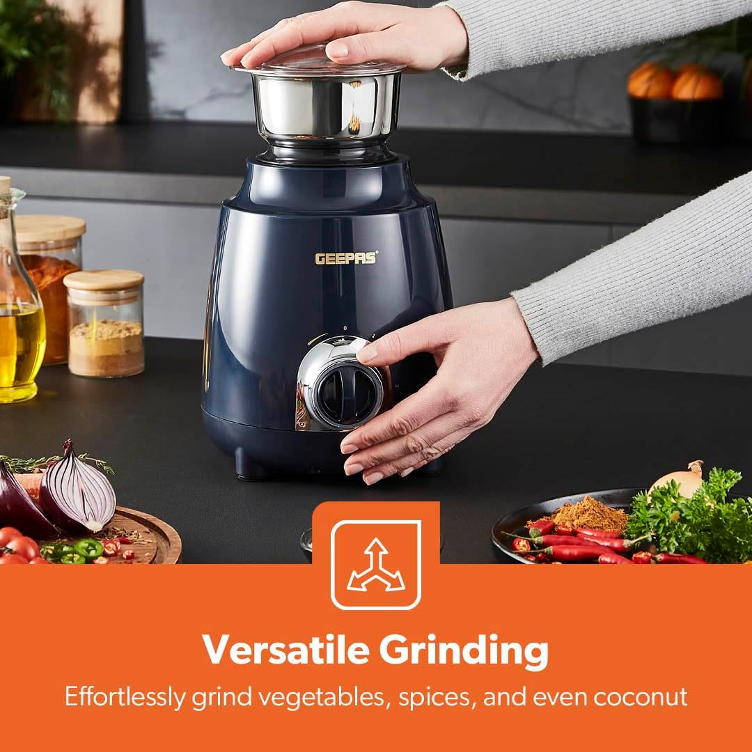 GEEPAS 600W 3 in 1 Mixer Grinder with Stainless Steel Jars and Blades, 3 Speed Control
