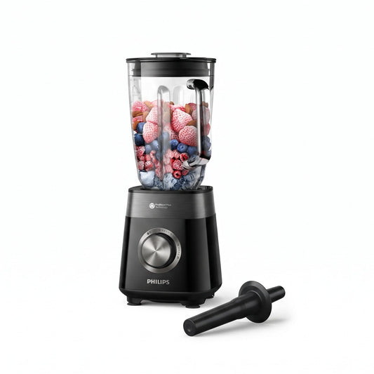Philips 5000 Series Blender, 1200W ProBlend Plus Motor, Smooth Frozen Fruit Blending, 2L Ribbed Glass Jar, Tamper Tool, Easy Clean, Dishwasher Safe, Black