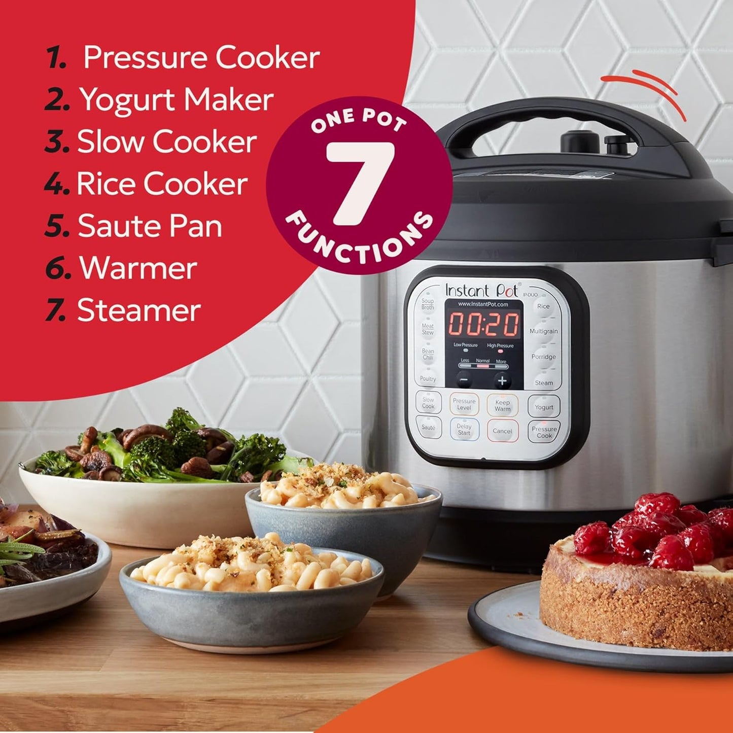 Instant Pot Duo 7 in 1 Electric Multi-Cooker, 5.7L, Brushed Stainless Steel, Large Pressure Cooker, Slow Cooker, Rice Cooker, Saute, Yoghurt Maker, Food Steamer and Food Warmer, Dishwasher Safe
