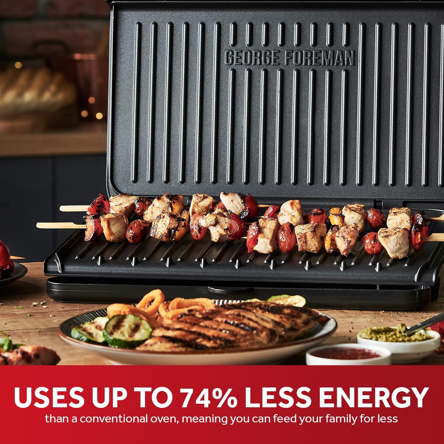George Foreman Large Electric Fit Grill, Non Stick, Healthy Grilling, Griddle, Toastie, Hot Plate, Panini, BBQ, Energy Saving, Vertical Storage, Easy Clean, Drip Tray, Ready to Cook Light