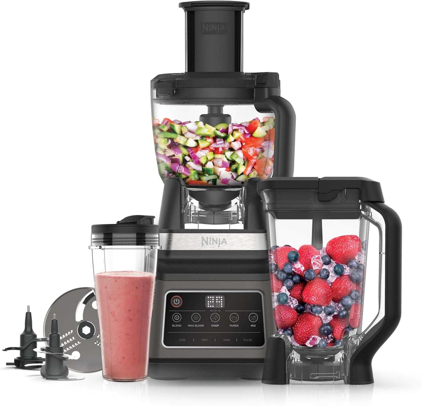 Ninja 3-in-1 Food Processor and Blender with 5 Automatic Programs: Blend, Max Blend, Chop, Mix and Puree — 1.8L Bowl, 2.1L Jug, 700ml