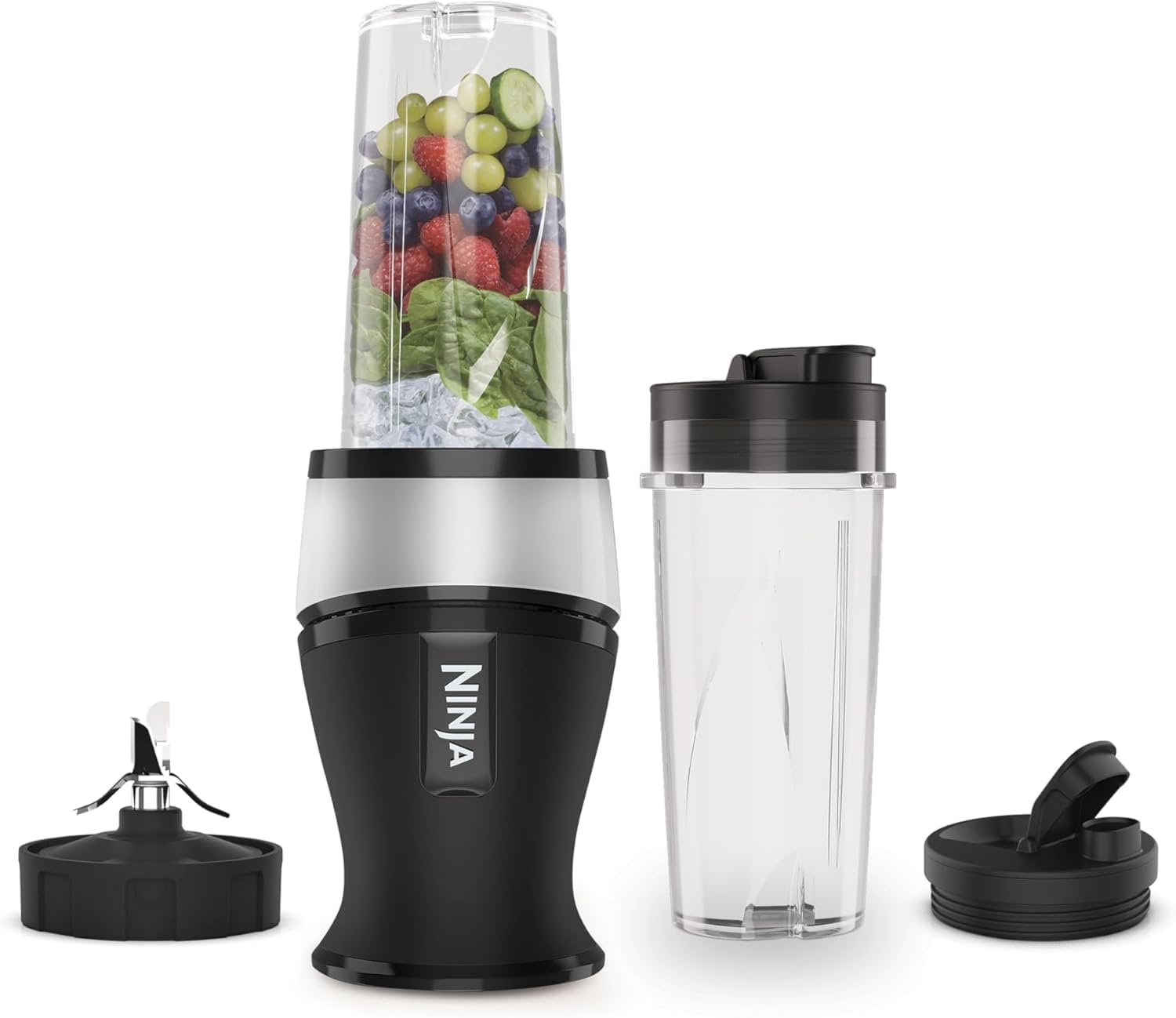 Ninja 700W Slim Blender and Smoothie Maker with 2x 470ml Cups and Spout Lids, Personal Blender, Crush Ice and Frozen Fruit
