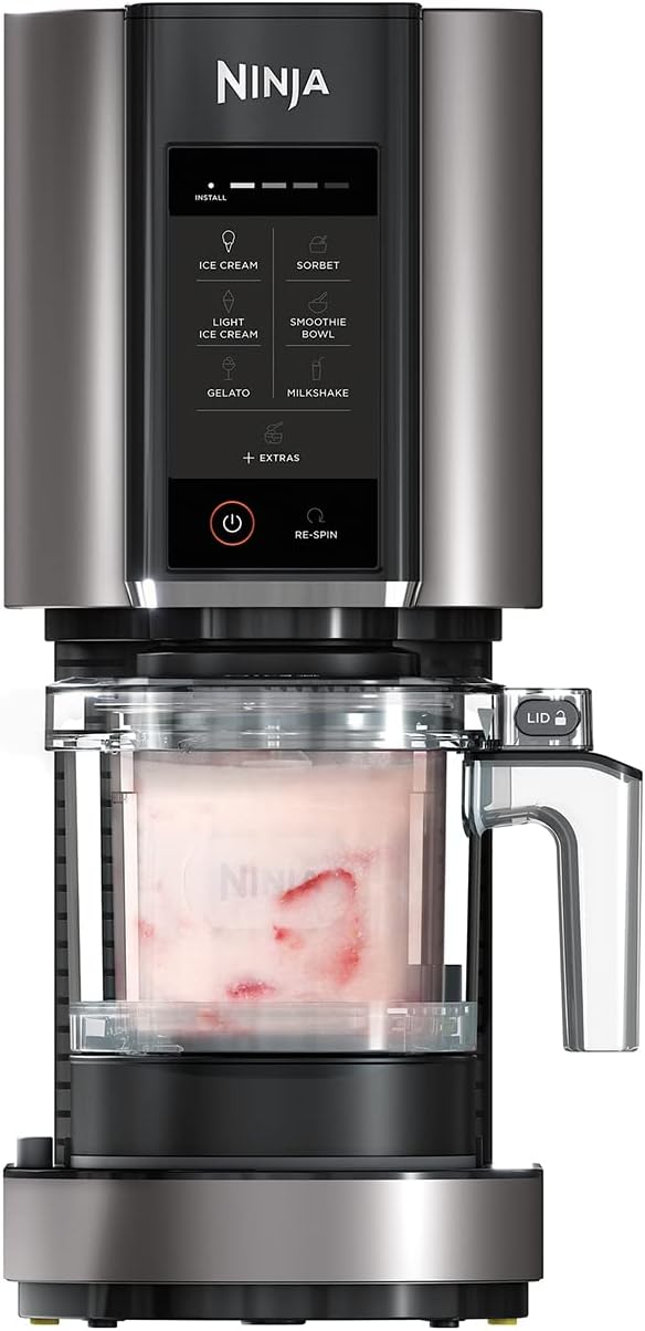 Ninja CREAMi Ice Cream Maker and Frozen Dessert Maker with 3 Tubs, 7 Programs, Makes Ice Cream, Gelato, Sorbet, Smoothie Bowl, Milkshakes and More, Black and Silver, Makes 1.4L of Ice Cream