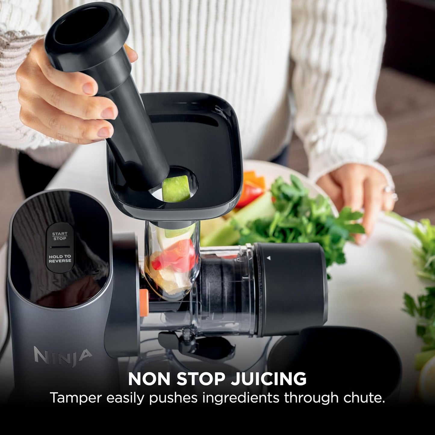 Ninja Cold Press Juicer Machine with 700ml Jug and 1.1L Pulp Container, Make Fresh Juices, Drinks and Wellness Shots, Compact, Dishwasher Safe with Removable Parts