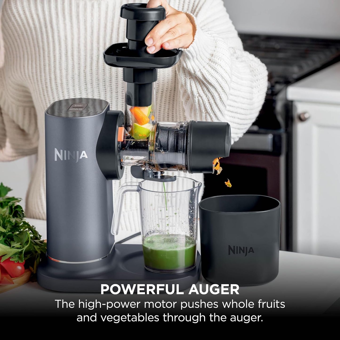 Ninja Cold Press Juicer Machine with 700ml Jug and 1.1L Pulp Container, Make Fresh Juices, Drinks and Wellness Shots, Compact, Dishwasher Safe with Removable Parts