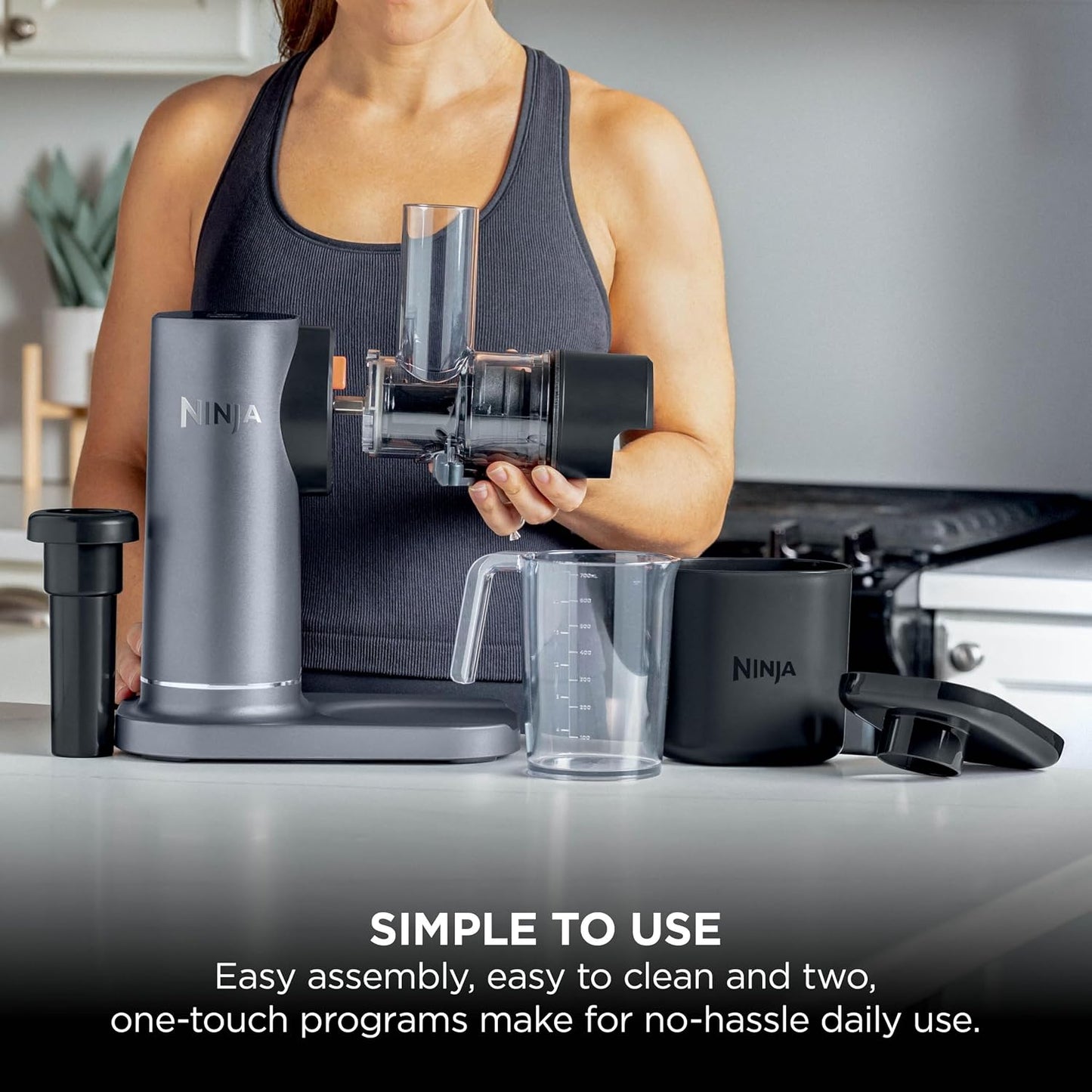 Ninja Cold Press Juicer Machine with 700ml Jug and 1.1L Pulp Container, Make Fresh Juices, Drinks and Wellness Shots, Compact, Dishwasher Safe with Removable Parts