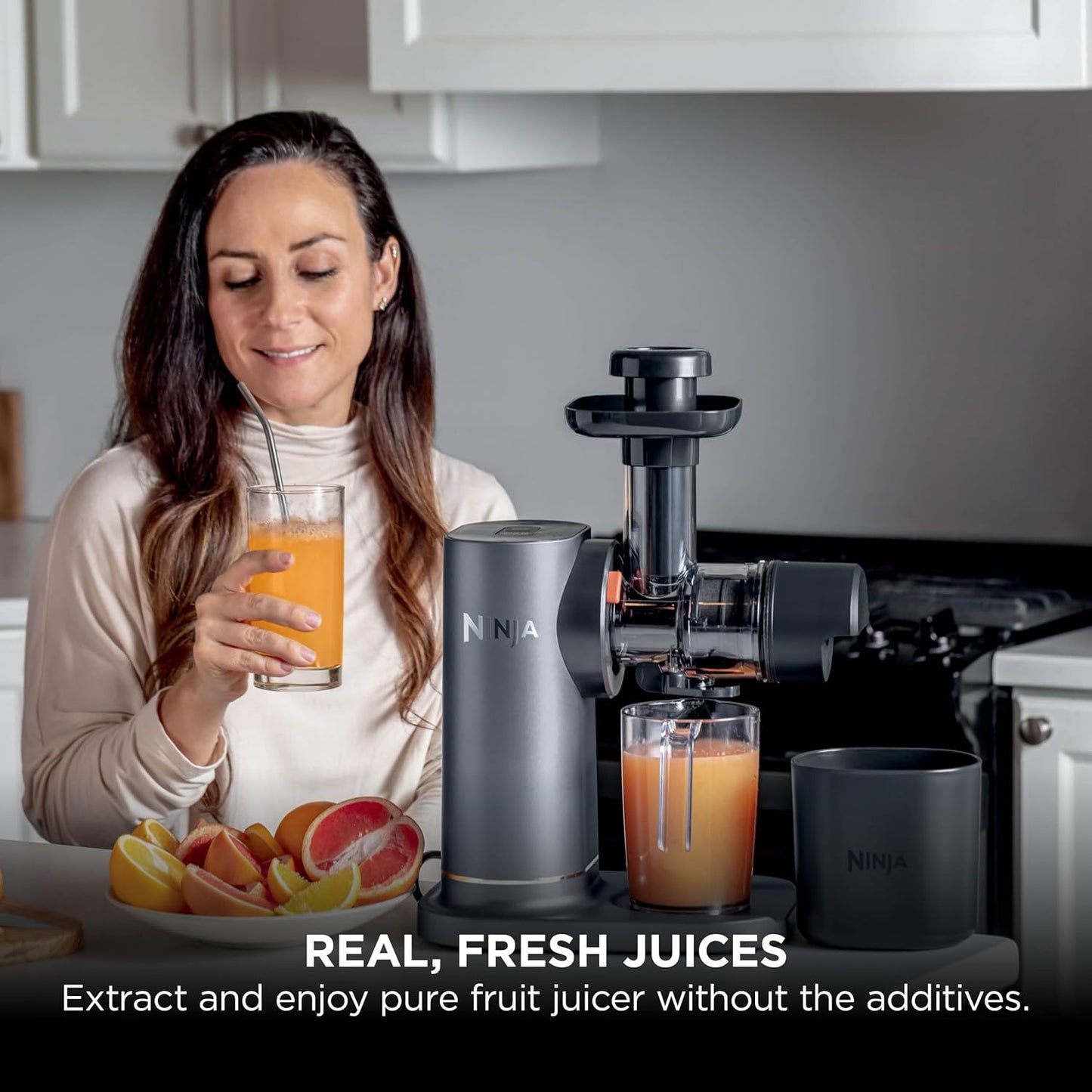 Ninja Cold Press Juicer Machine with 700ml Jug and 1.1L Pulp Container, Make Fresh Juices, Drinks and Wellness Shots, Compact, Dishwasher Safe with Removable Parts
