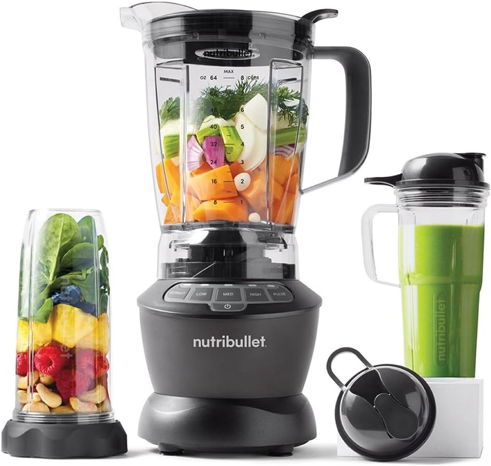 NutriBullet Blender Combo 1200W | Hot & Cold Blender with 1.8L Jug, 3 Portable Cups & Smart Nutrition Extraction, Charcoal Grey