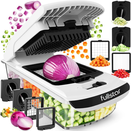 Fullstar PRO Original Vegetable Chopper and Spiraliser with 4 Stainless Steel Blades, Dicer and Veg Cutter, BPA Free and Dishwasher Safe