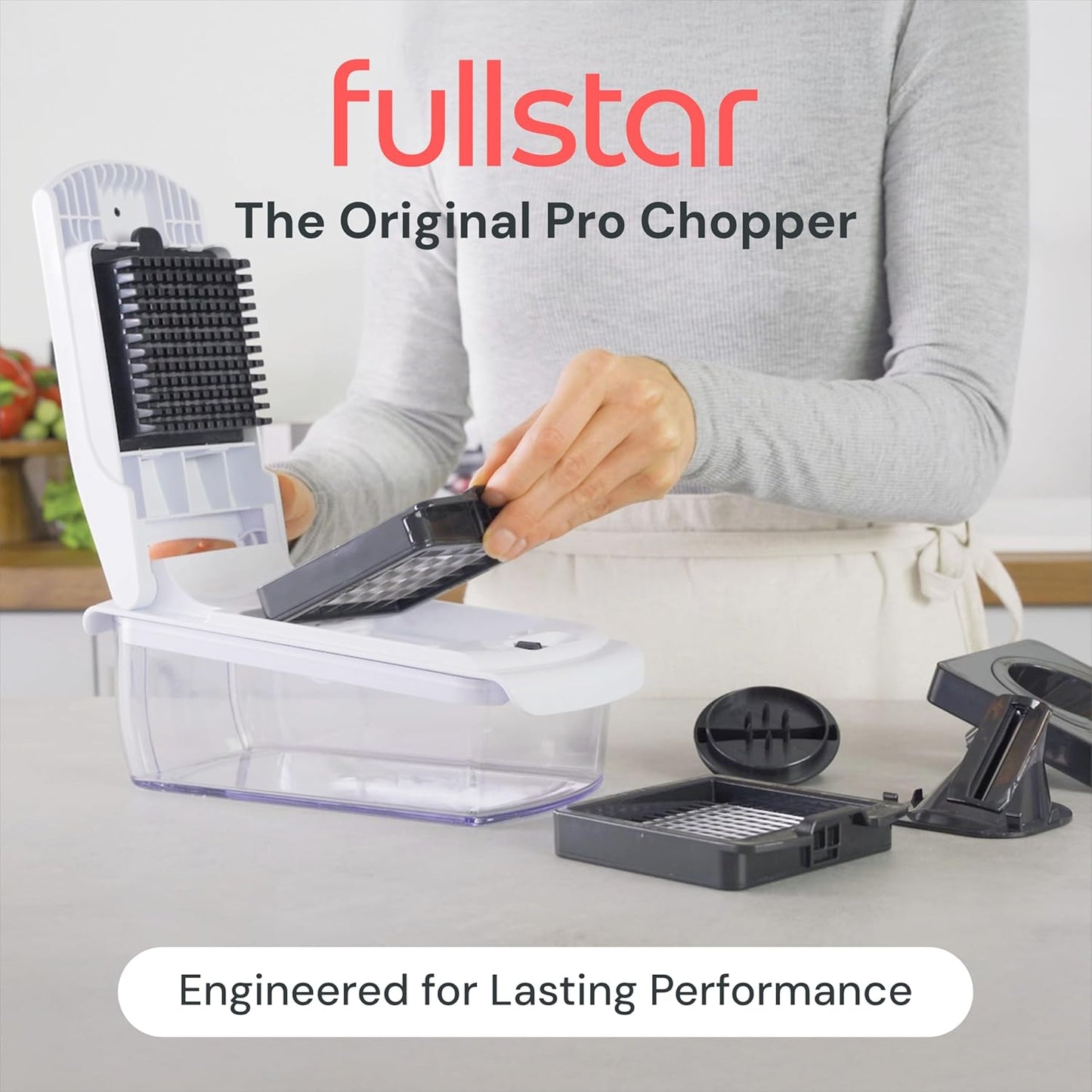 Fullstar PRO Original Vegetable Chopper and Spiraliser with 4 Stainless Steel Blades, Dicer and Veg Cutter, BPA Free and Dishwasher Safe
