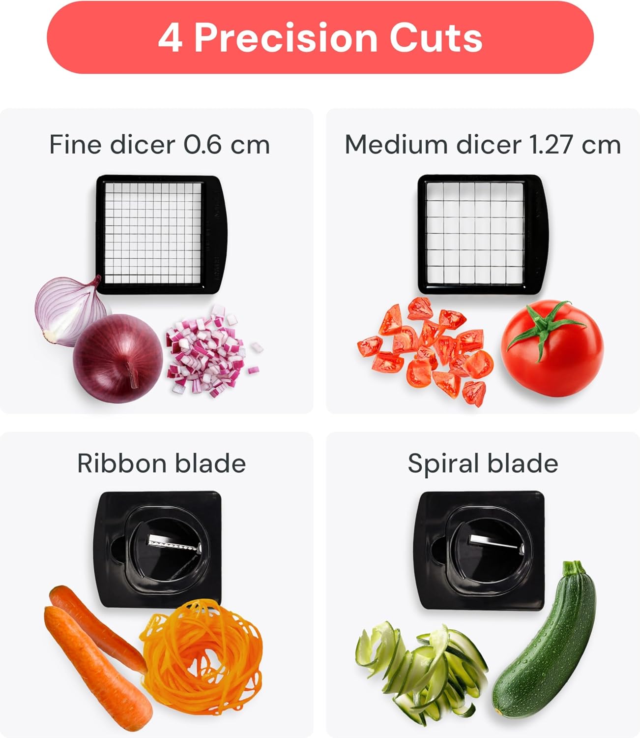 Fullstar PRO Original Vegetable Chopper and Spiraliser with 4 Stainless Steel Blades, Dicer and Veg Cutter, BPA Free and Dishwasher Safe