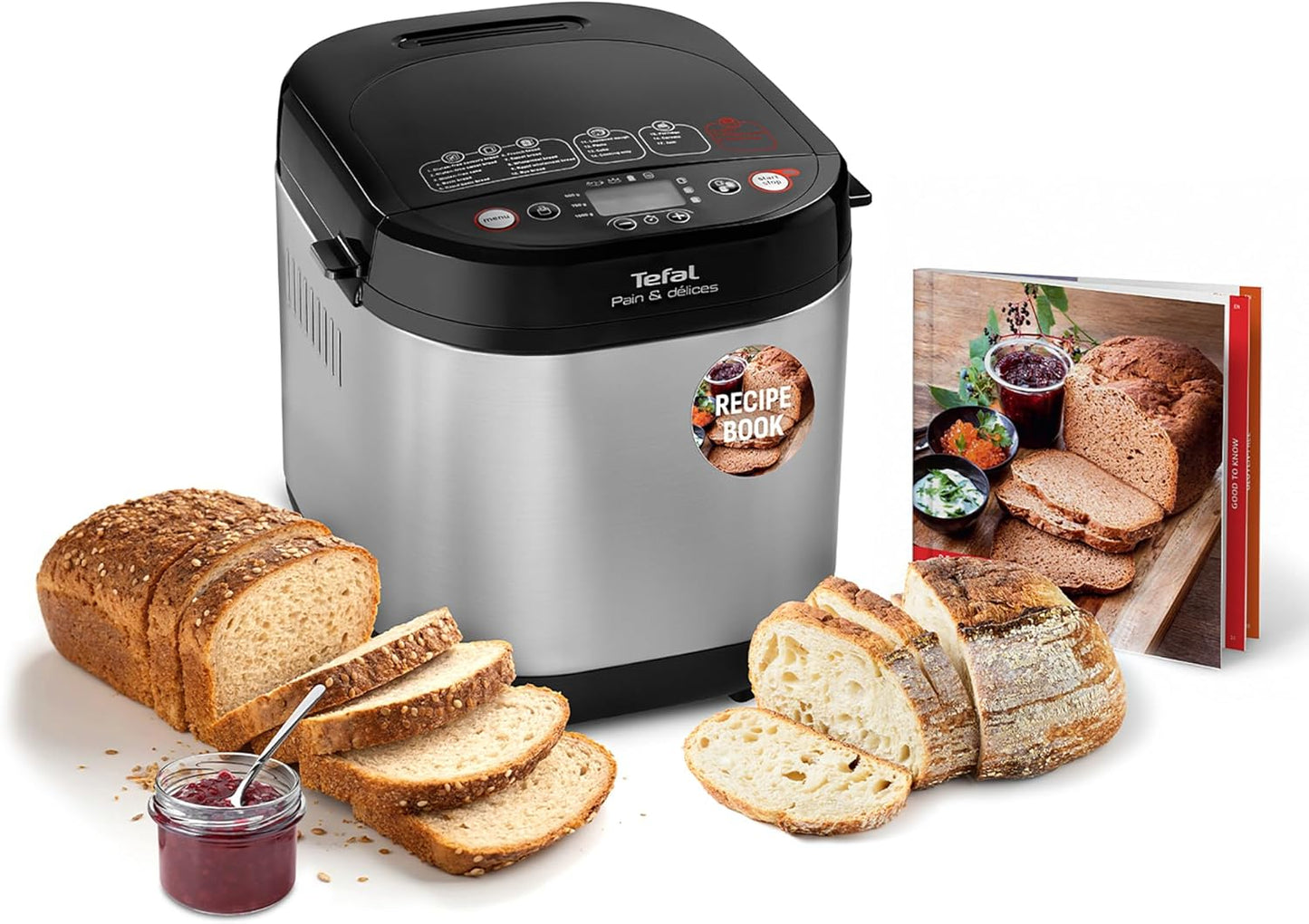 Tefal Breadmaker with Yoghurt Pot Accessory, 15 Hour Delay Start, 20 Auto Programs, Gluten Free, Sourdough, Pizza Dough, Porridge, Brioche, Crust Settings