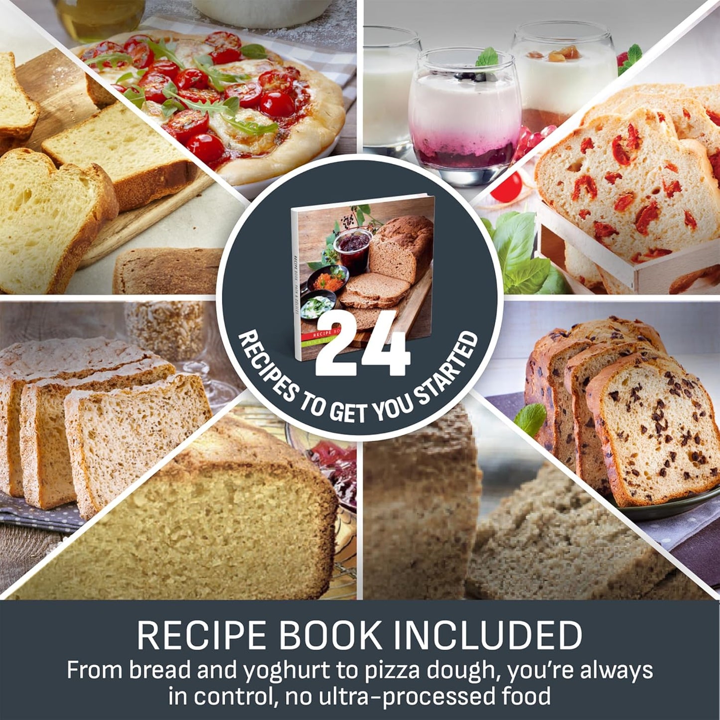 Tefal Breadmaker with Yoghurt Pot Accessory, 15 Hour Delay Start, 20 Auto Programs, Gluten Free, Sourdough, Pizza Dough, Porridge, Brioche, Crust Settings