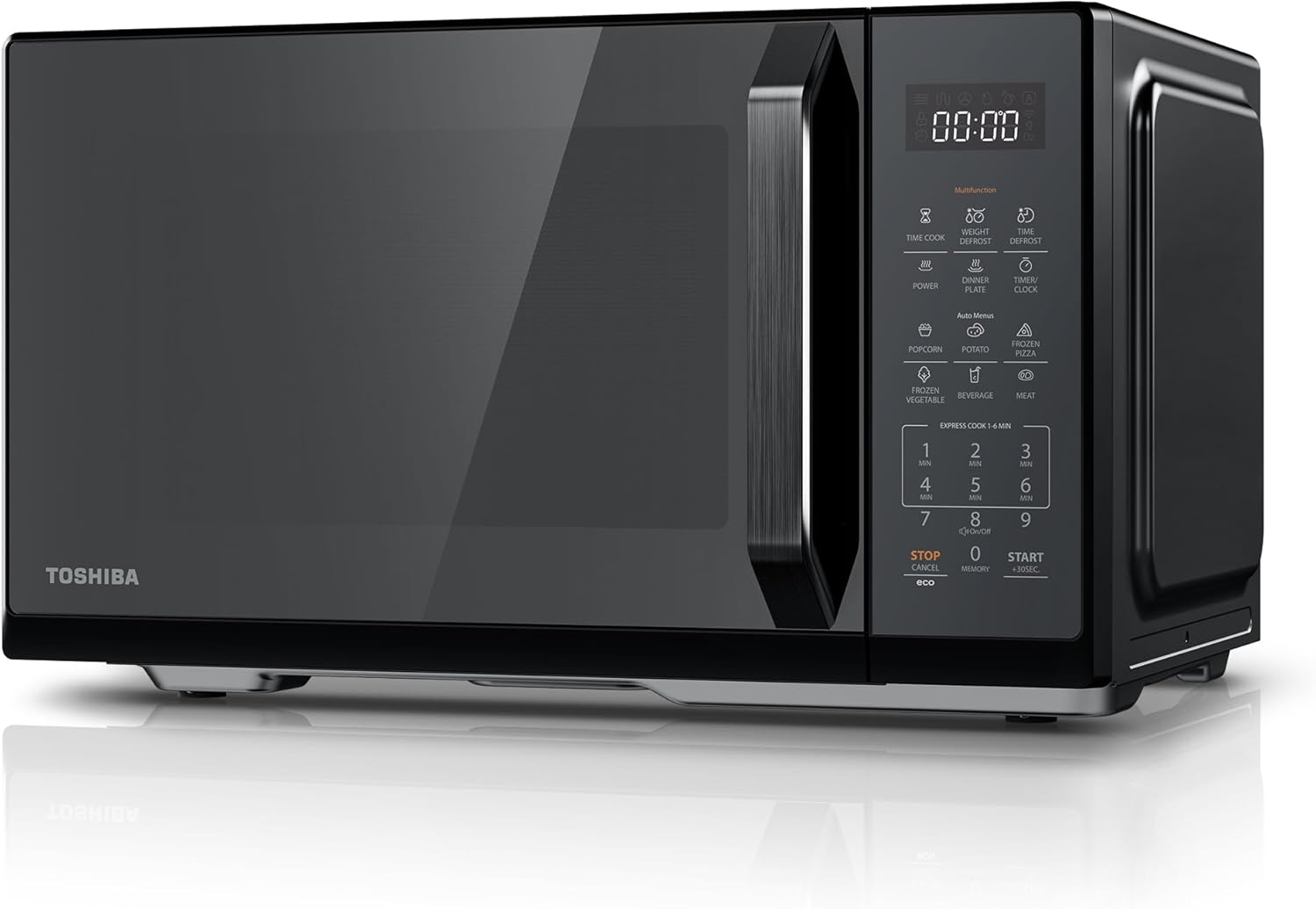 Toshiba Black Mirror Microwave 900w 23L Microwave Oven with Digital Display, Solo, Auto Defrost, One-Touch Express Cook with 11 Power Levels