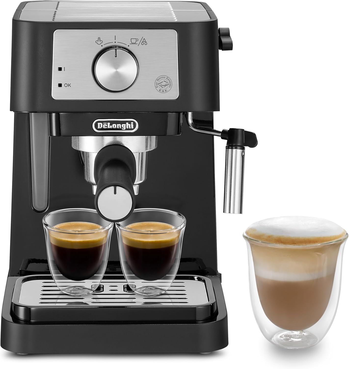 De'Longhi Manual Coffee Machine Stilosa EC260.CR, 15 Bar Pressure, Cappuccino System, Automatic Switch Off, Compatible with ESE Pods, 2 Level Tray, 1L Capacity, Cream