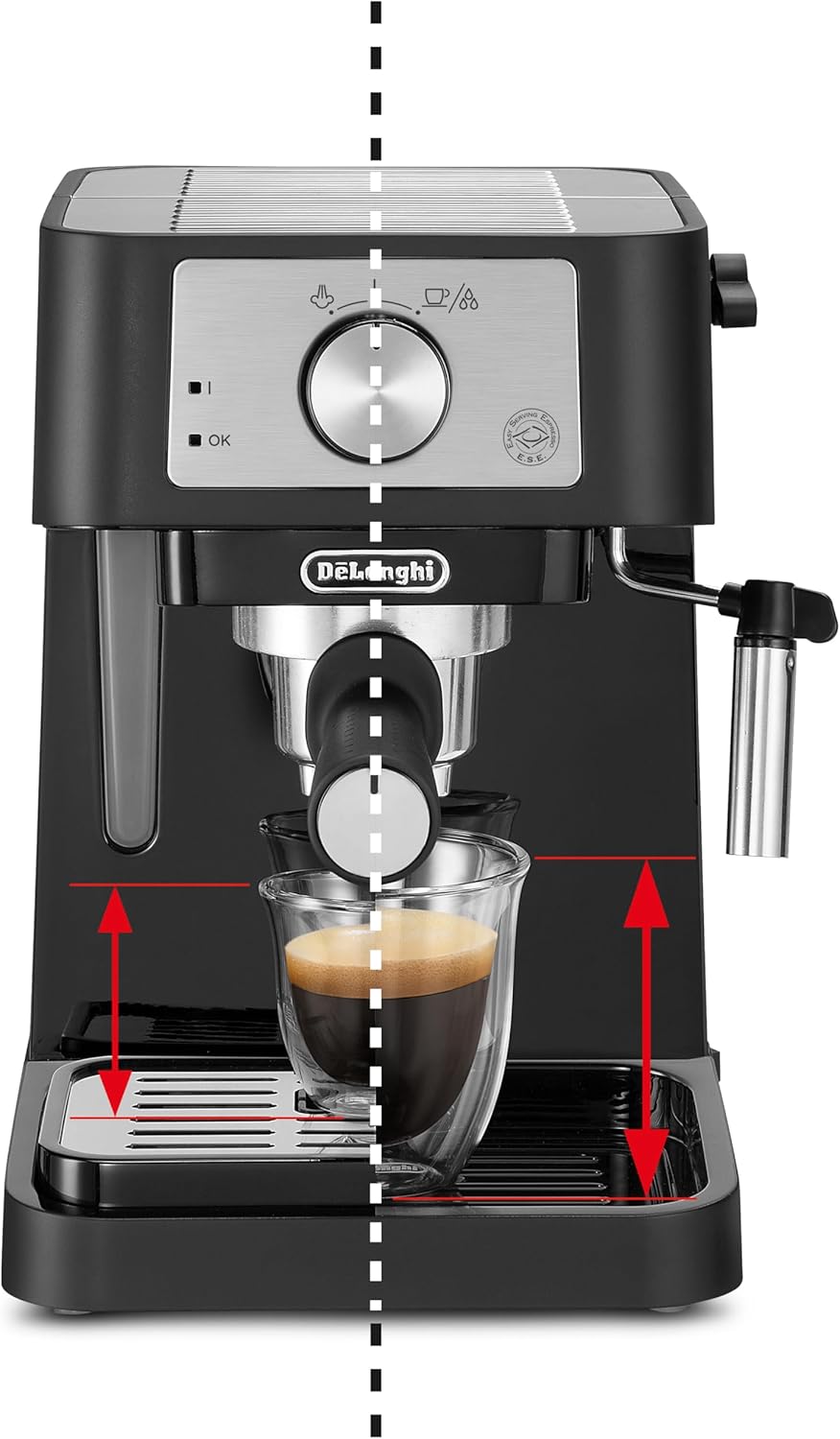 De'Longhi Manual Coffee Machine Stilosa EC260.CR, 15 Bar Pressure, Cappuccino System, Automatic Switch Off, Compatible with ESE Pods, 2 Level Tray, 1L Capacity, Cream